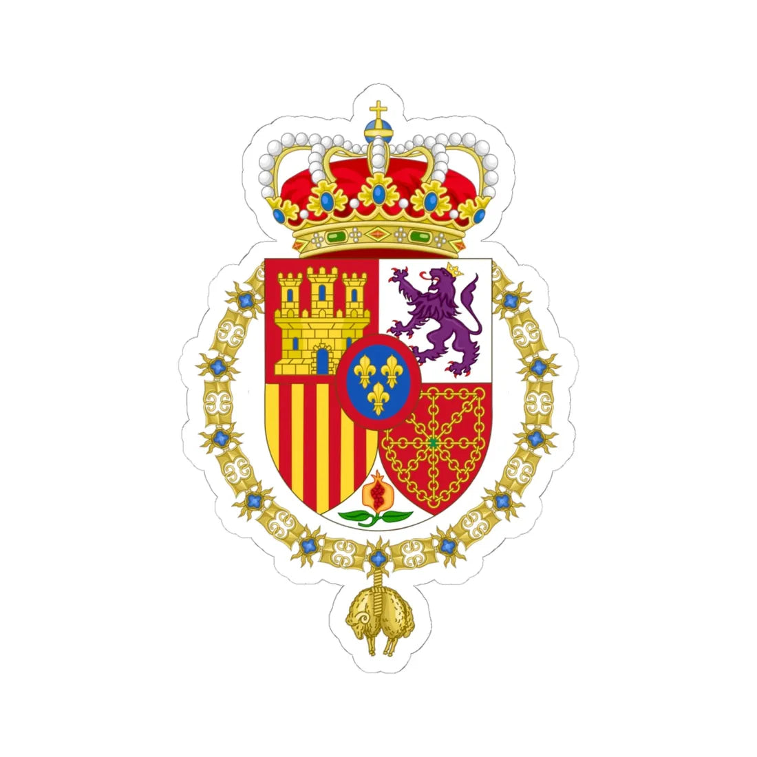 Coat of Arms of Spanish Monarch (Spain) (Coat of Arms) STICKER Vinyl Kiss-Cut Decal 6 Inch White - The Sticker Space
