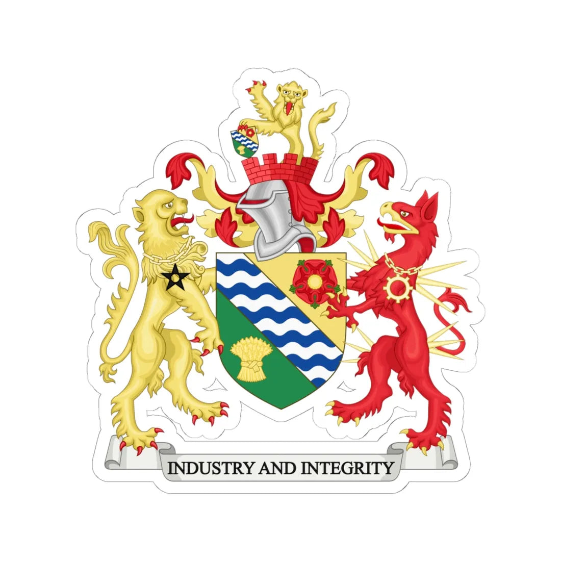 Coat of Arms of Tameside Metropolitan Borough Council (England) (Coat of Arms) STICKER Vinyl Kiss-Cut Decal 6 Inch White - The Sticker Space