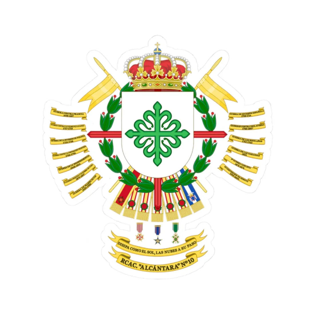 Coat of Arms of the 10th Armored Cavalry Regiment Alcántara (Spain) (Coat of Arms) STICKER Vinyl Kiss-Cut Decal 2 Inch White - The Sticker Space
