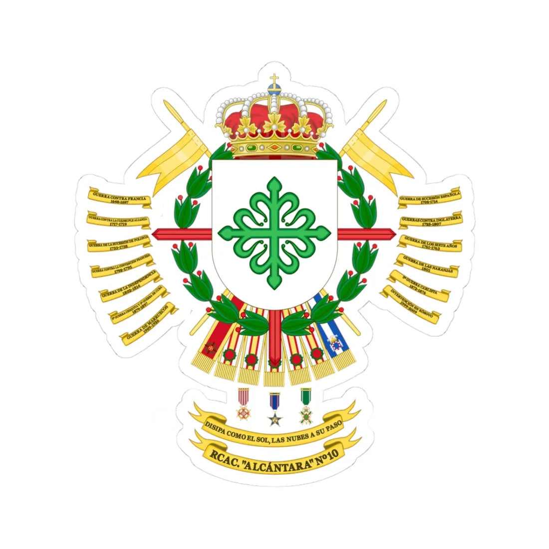 Coat of Arms of the 10th Armored Cavalry Regiment Alcántara (Spain) (Coat of Arms) STICKER Vinyl Kiss-Cut Decal 3 Inch White - The Sticker Space
