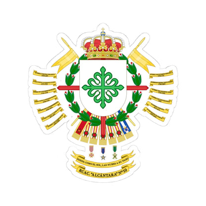 Coat of Arms of the 10th Armored Cavalry Regiment Alcántara (Spain) (Coat of Arms) STICKER Vinyl Kiss-Cut Decal 4 Inch White - The Sticker Space