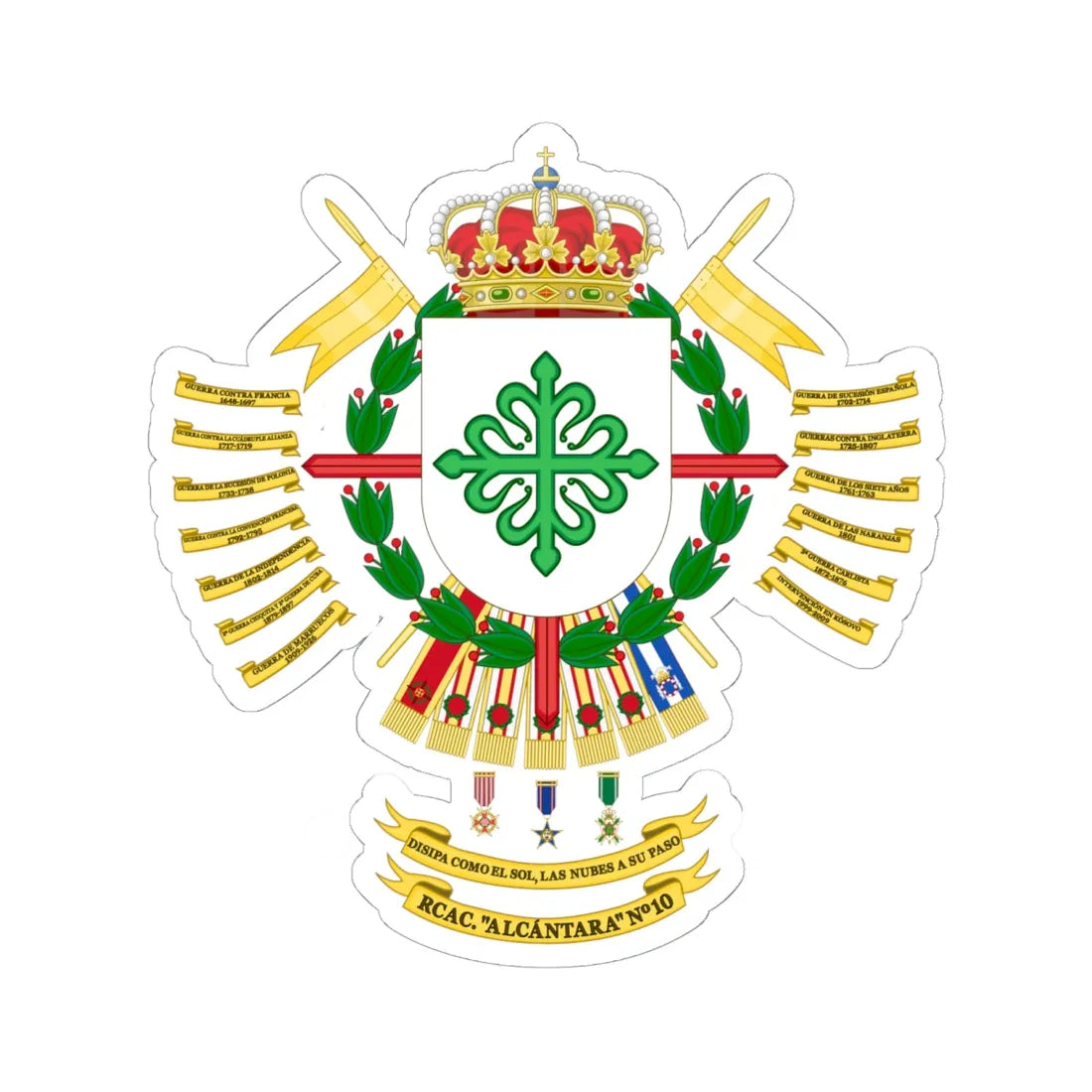 Coat of Arms of the 10th Armored Cavalry Regiment Alcántara (Spain) (Coat of Arms) STICKER Vinyl Kiss-Cut Decal 6 Inch White - The Sticker Space