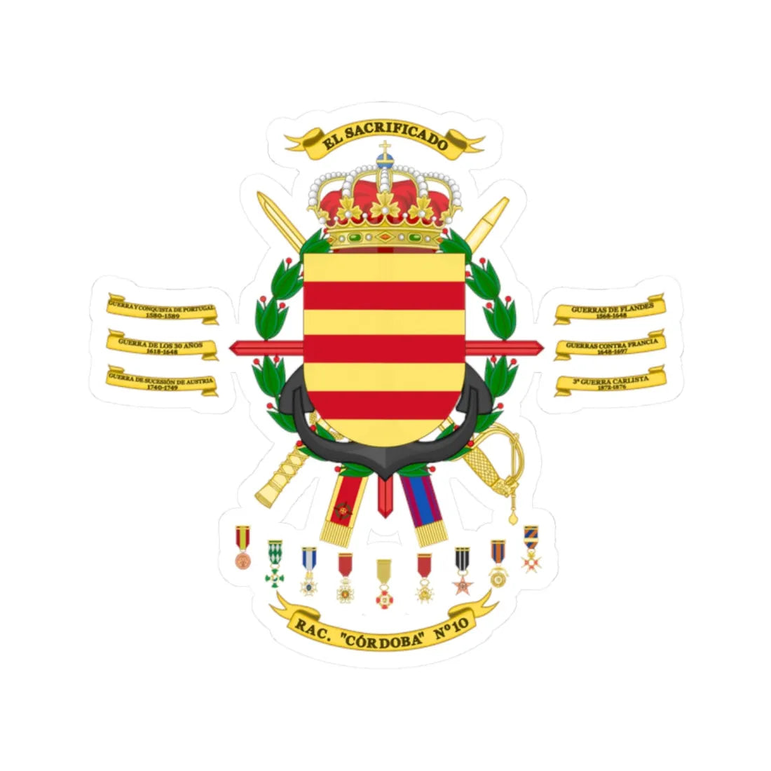 Coat of Arms of the 10th Armored Regiment Córdoba 2015 (Spain) (Coat of Arms) STICKER Vinyl Kiss-Cut Decal 2 Inch White - The Sticker Space