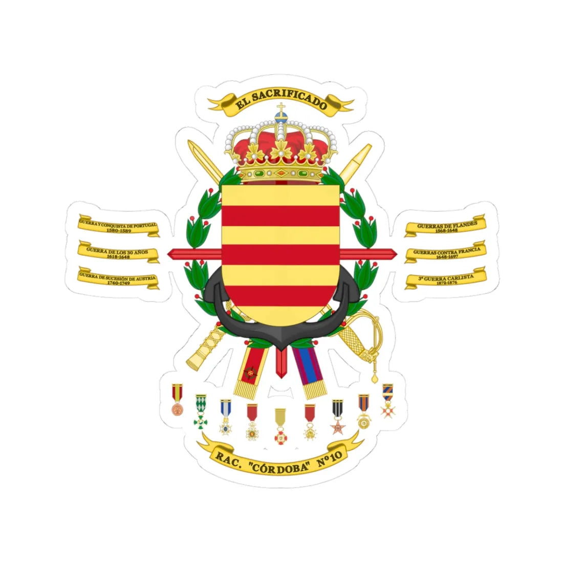 Coat of Arms of the 10th Armored Regiment Córdoba 2015 (Spain) (Coat of Arms) STICKER Vinyl Kiss-Cut Decal 3 Inch White - The Sticker Space