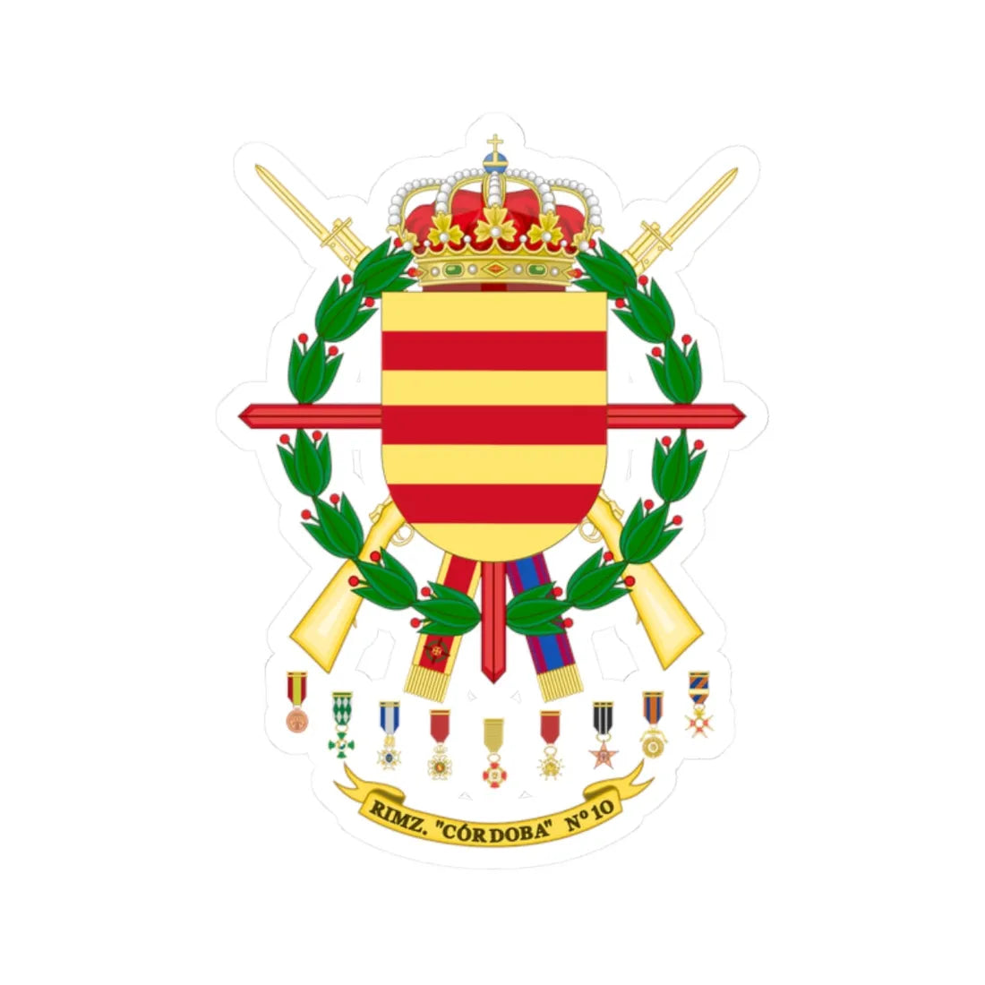 Coat of Arms of the 10th Armoured Infantry Regiment Córdoba (Spain) (Coat of Arms) STICKER Vinyl Kiss-Cut Decal 2 Inch White - The Sticker Space