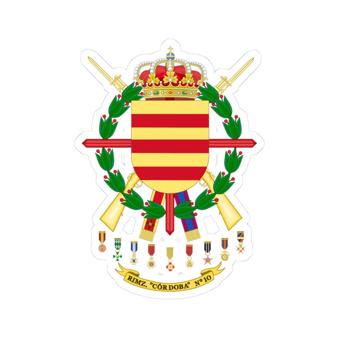 Coat of Arms of the 10th Armoured Infantry Regiment Córdoba (Spain) (Coat of Arms) STICKER Vinyl Kiss-Cut Decal 3 Inch White - The Sticker Space