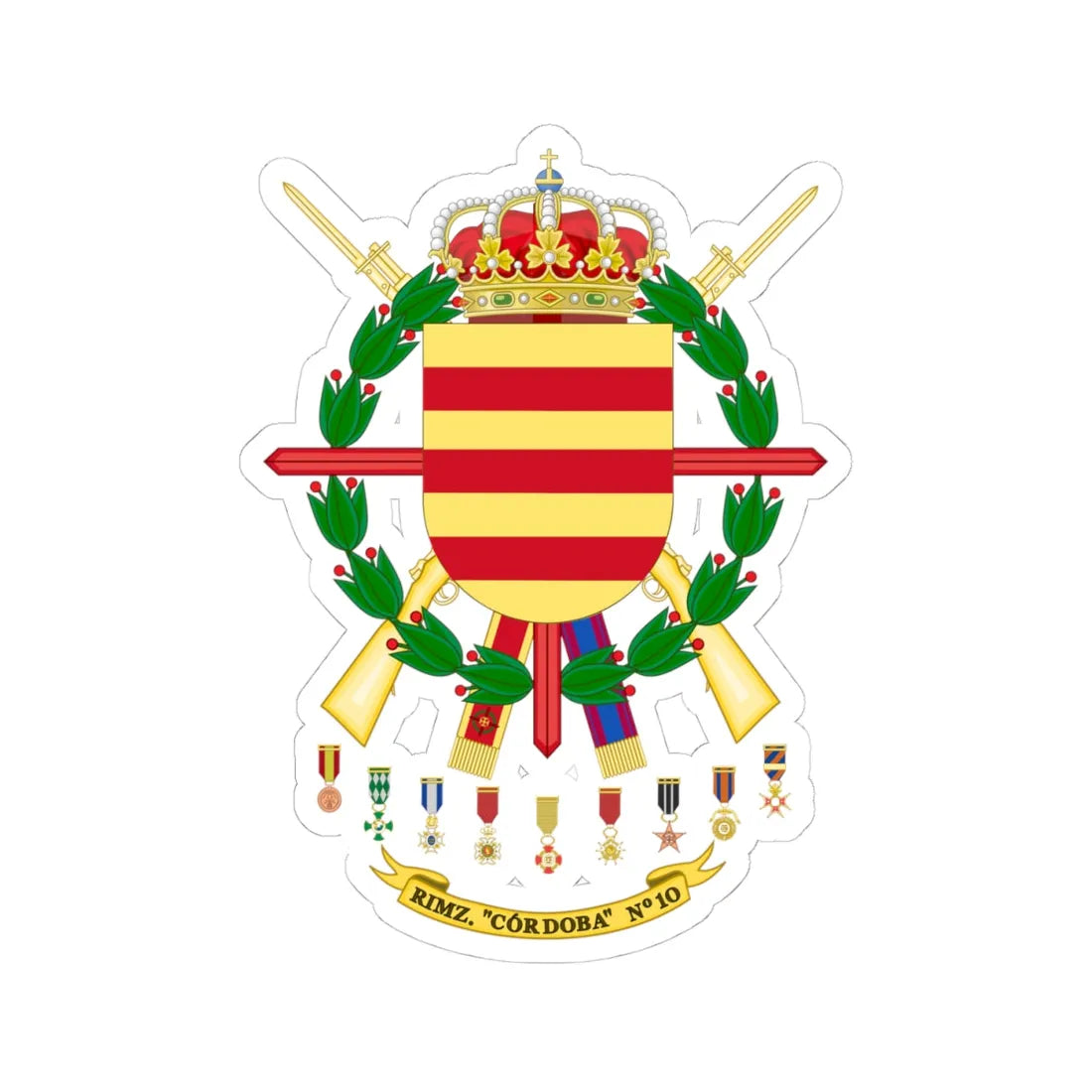 Coat of Arms of the 10th Armoured Infantry Regiment Córdoba (Spain) (Coat of Arms) STICKER Vinyl Kiss-Cut Decal 4 Inch White - The Sticker Space