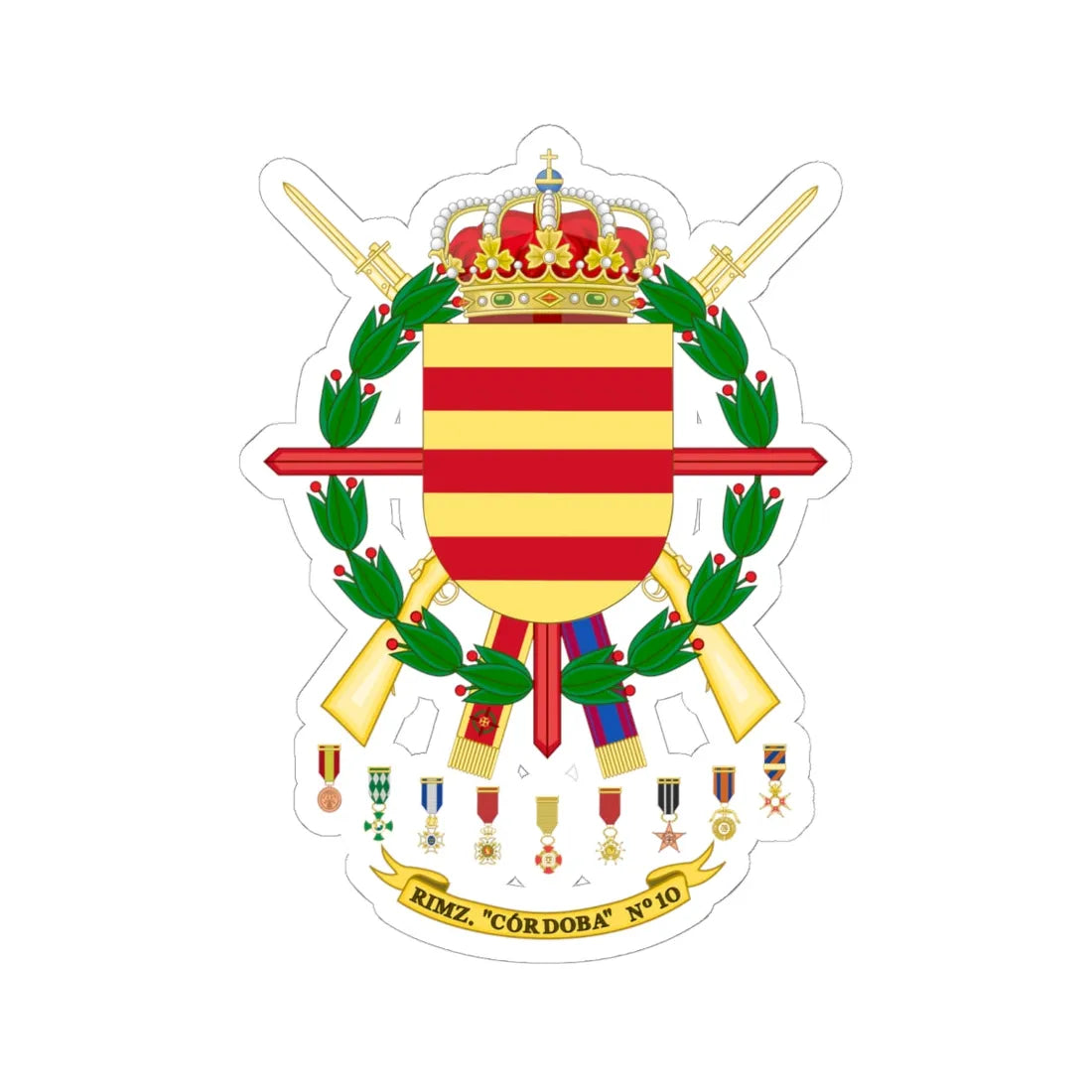 Coat of Arms of the 10th Armoured Infantry Regiment Córdoba (Spain) (Coat of Arms) STICKER Vinyl Kiss-Cut Decal 6 Inch White - The Sticker Space
