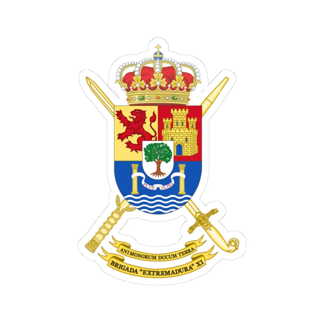 Coat of Arms of the 11th Brigade Extremadura Polyvalent Brigade (Spain) (Coat of Arms) STICKER Vinyl Kiss-Cut Decal 3 Inch White - The Sticker Space