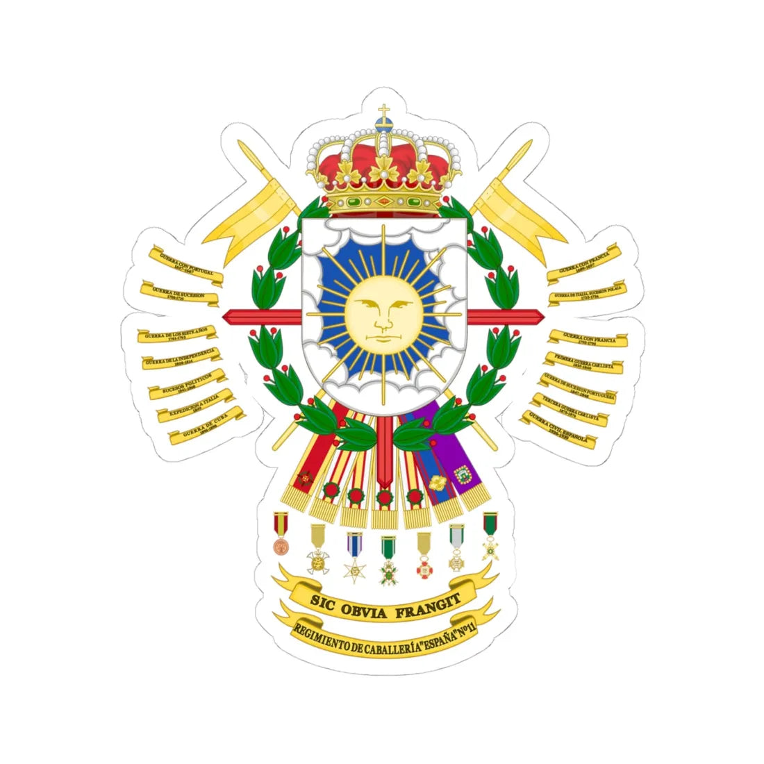Coat of Arms of the 11th Light Armored Cavalry Regiment España (Spain) (Coat of Arms) STICKER Vinyl Kiss-Cut Decal 4 Inch White - The Sticker Space