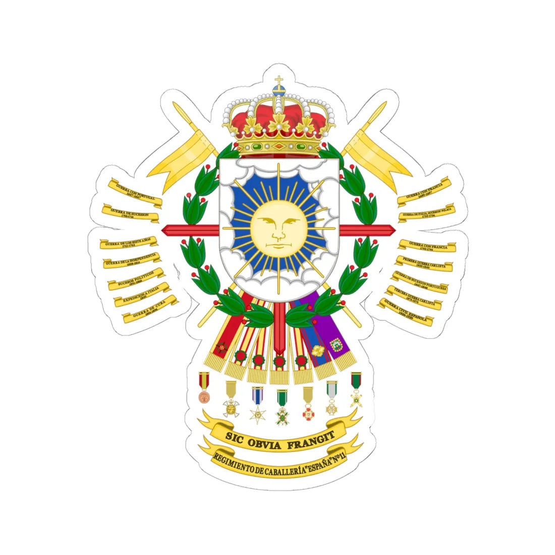 Coat of Arms of the 11th Light Armored Cavalry Regiment España (Spain) (Coat of Arms) STICKER Vinyl Kiss-Cut Decal 6 Inch White - The Sticker Space