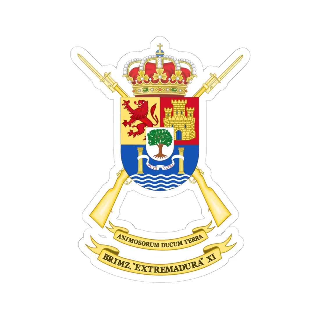 Coat of Arms of the 11th Mechanised Infantry Brigade Extremadura (Spain) (Coat of Arms) STICKER Vinyl Kiss-Cut Decal 4 Inch White - The Sticker Space