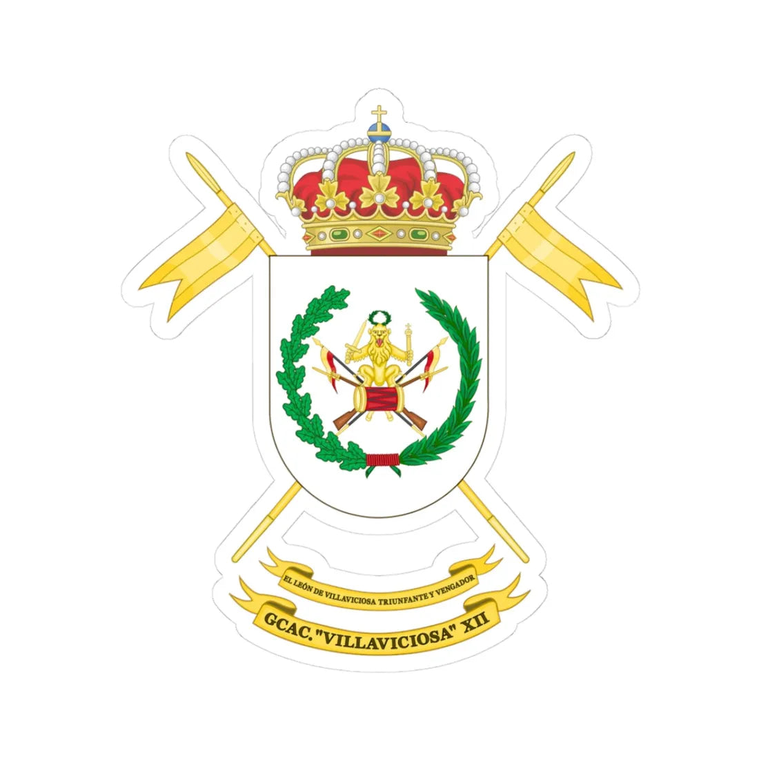 Coat of Arms of the 12th Armored Cavalry Group Villaviciosa (Spain) (Coat of Arms) STICKER Vinyl Kiss-Cut Decal 3 Inch White - The Sticker Space