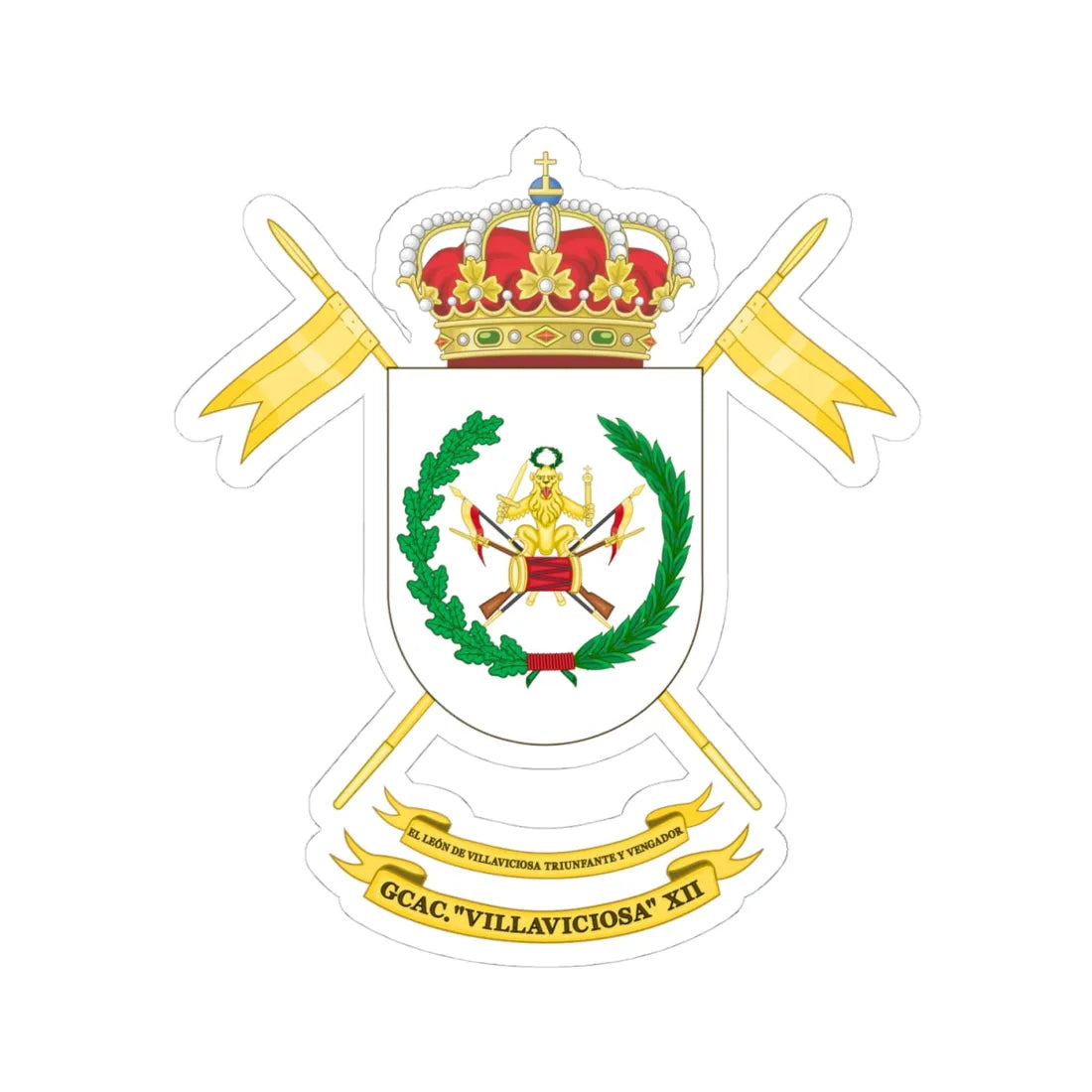 Coat of Arms of the 12th Armored Cavalry Group Villaviciosa (Spain) (Coat of Arms) STICKER Vinyl Kiss-Cut Decal 4 Inch White - The Sticker Space