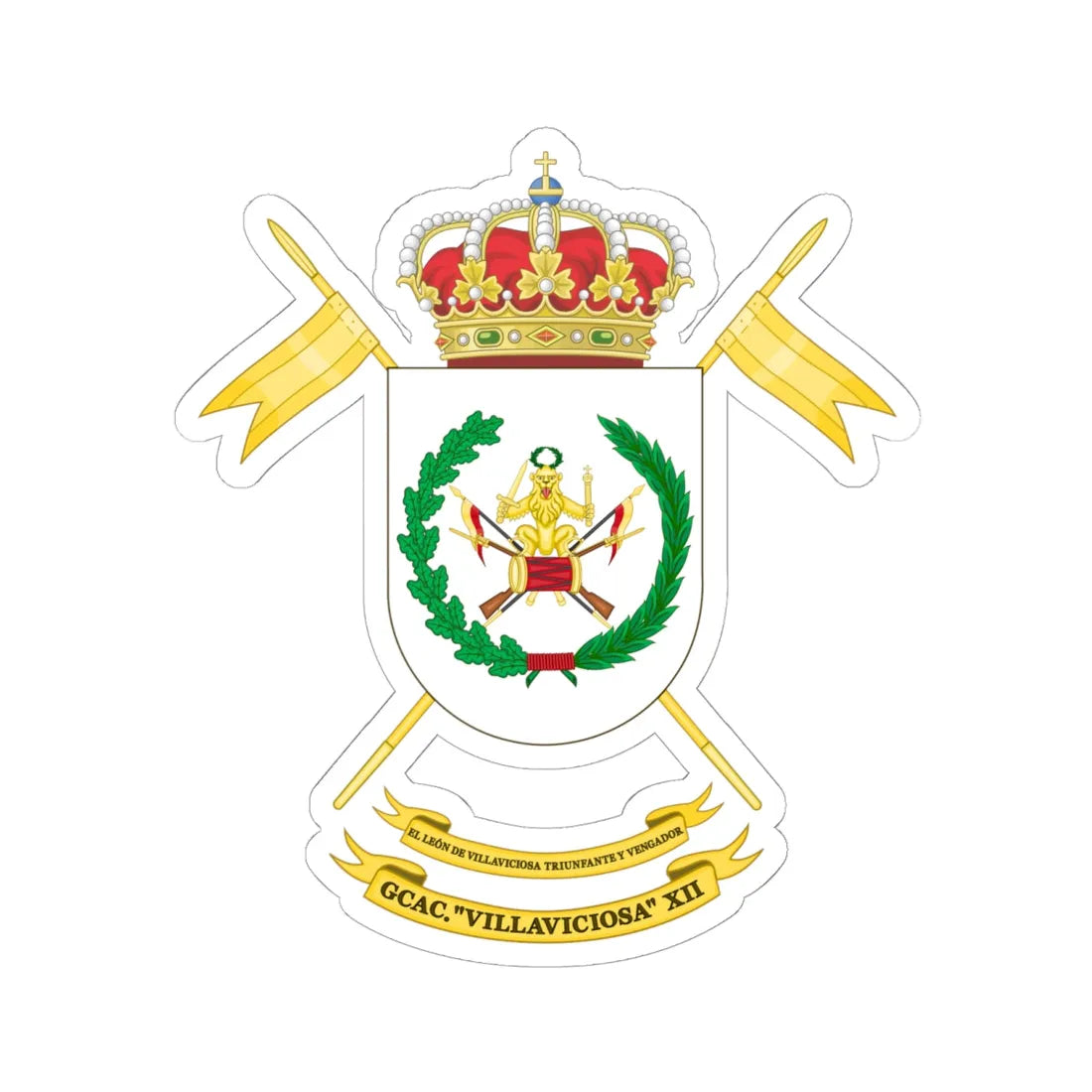 Coat of Arms of the 12th Armored Cavalry Group Villaviciosa (Spain) (Coat of Arms) STICKER Vinyl Kiss-Cut Decal 6 Inch White - The Sticker Space