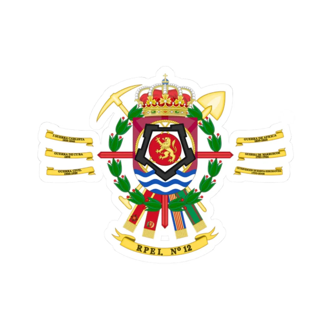 Coat of Arms of the 12th Bridge Engineer Regiment (Spain) (Coat of Arms) STICKER Vinyl Kiss-Cut Decal 2 Inch White - The Sticker Space