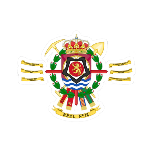 Coat of Arms of the 12th Bridge Engineer Regiment (Spain) (Coat of Arms) STICKER Vinyl Kiss-Cut Decal 2 Inch White - The Sticker Space