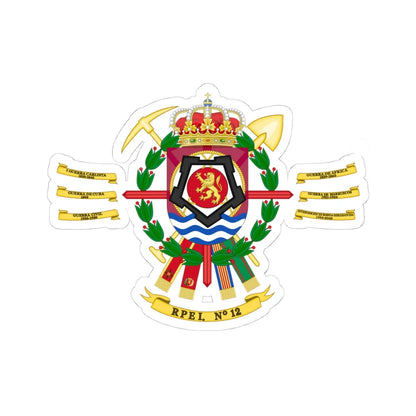 Coat of Arms of the 12th Bridge Engineer Regiment (Spain) (Coat of Arms) STICKER Vinyl Kiss-Cut Decal 4 Inch White - The Sticker Space