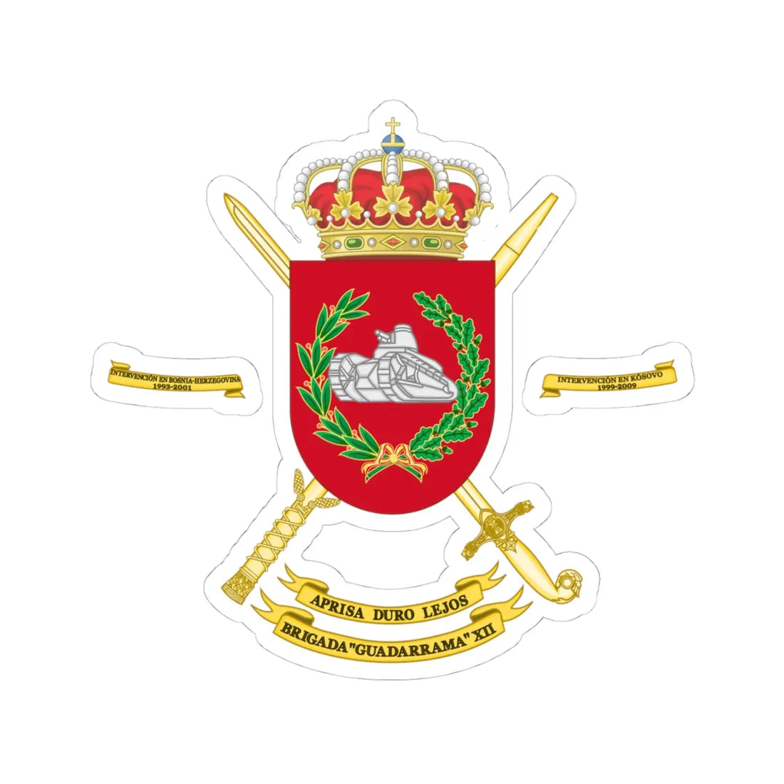 Coat of Arms of the 12th Brigade Guadarrama Polyvalent Brigade (Spain) (Coat of Arms) STICKER Vinyl Kiss-Cut Decal 4 Inch White - The Sticker Space