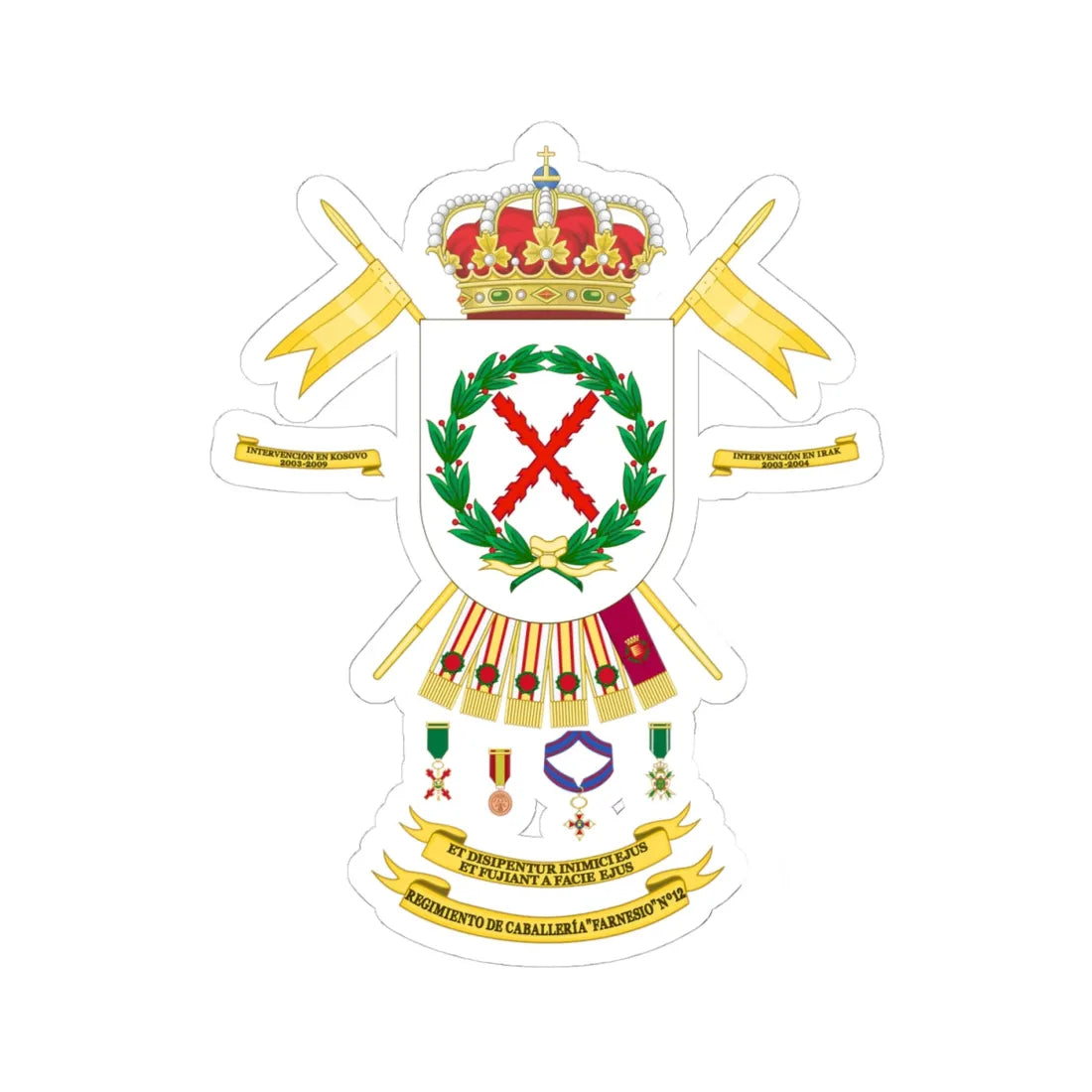 Coat of Arms of the 12th Cavalry Regiment Farnesio (Spain) (Coat of Arms) STICKER Vinyl Kiss-Cut Decal 4 Inch White - The Sticker Space