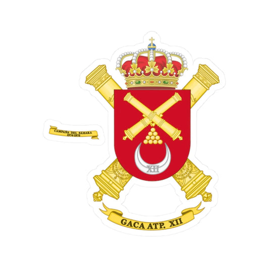 Coat of Arms of the 12th Self Propelled Field Artillery Battalion (Spain) (Coat of Arms) STICKER Vinyl Kiss-Cut Decal 2 Inch White - The Sticker Space