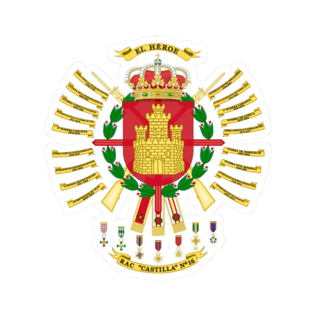 Coat of arms of the 16th Armored Regiment Castilla 2015 (Spain) (Coat of Arms) STICKER Vinyl Kiss-Cut Decal 2 Inch White - The Sticker Space