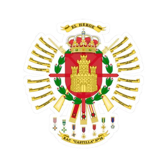 Coat of arms of the 16th Armored Regiment Castilla 2015 (Spain) (Coat of Arms) STICKER Vinyl Kiss-Cut Decal 2 Inch White - The Sticker Space