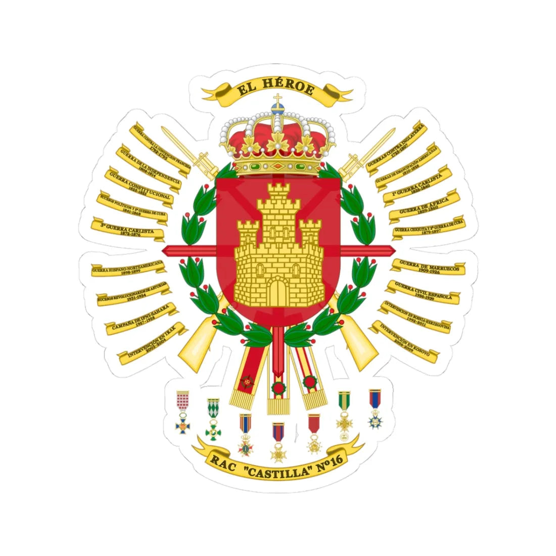 Coat of arms of the 16th Armored Regiment Castilla 2015 (Spain) (Coat of Arms) STICKER Vinyl Kiss-Cut Decal 3 Inch White - The Sticker Space