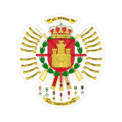 Coat of arms of the 16th Armored Regiment Castilla 2015 (Spain) (Coat of Arms) STICKER Vinyl Kiss-Cut Decal 3 Inch White - The Sticker Space