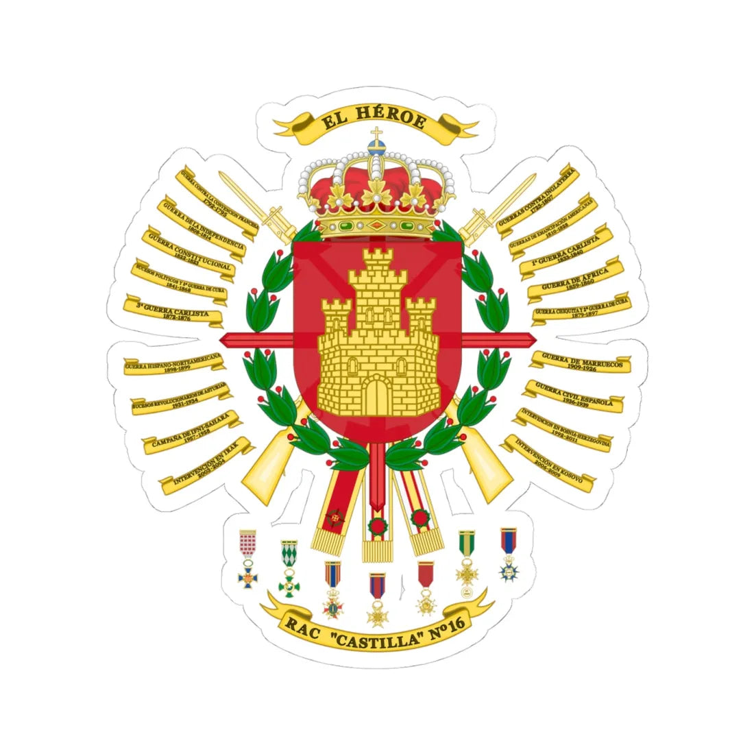 Coat of arms of the 16th Armored Regiment Castilla 2015 (Spain) (Coat of Arms) STICKER Vinyl Kiss-Cut Decal 4 Inch White - The Sticker Space