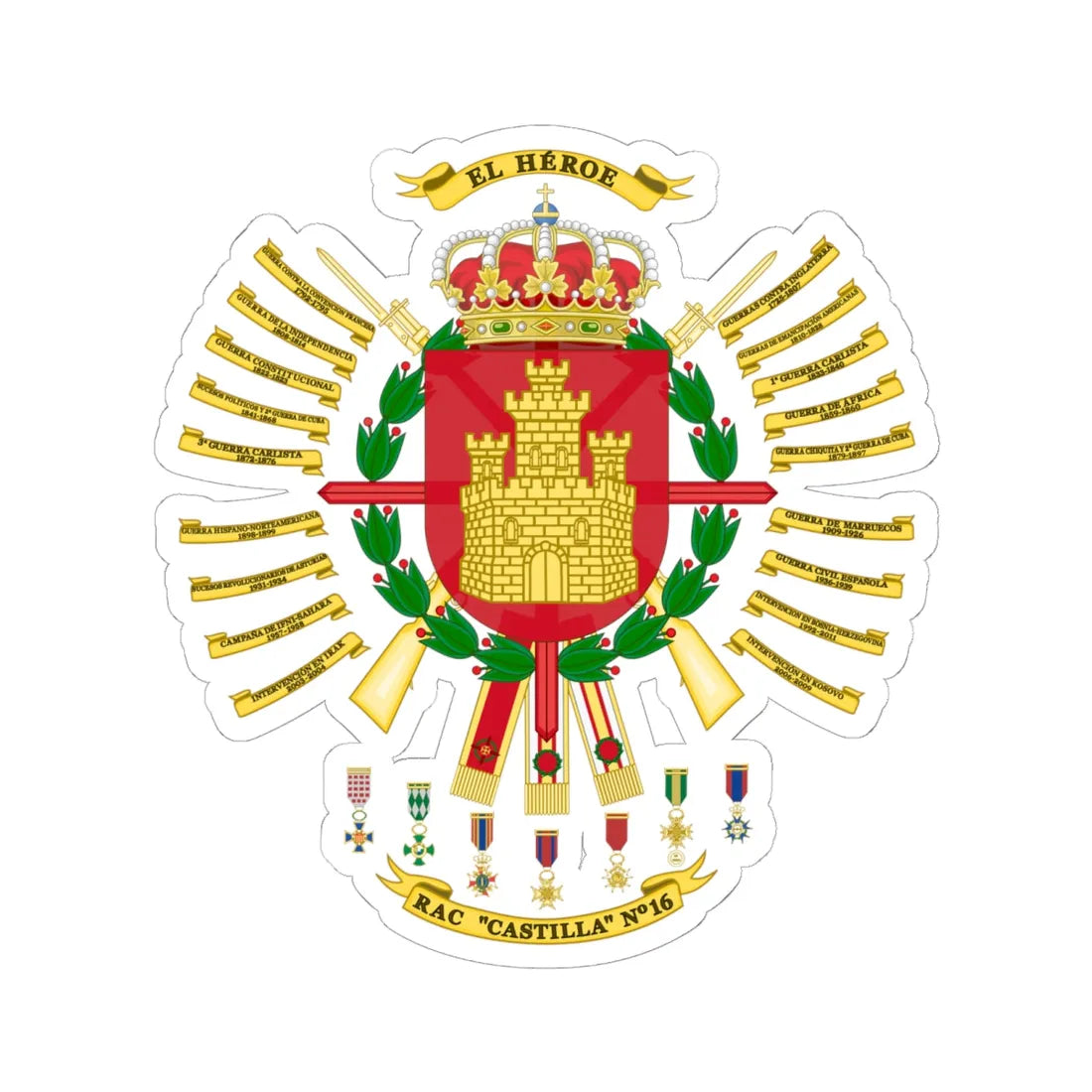 Coat of arms of the 16th Armored Regiment Castilla 2015 (Spain) (Coat of Arms) STICKER Vinyl Kiss-Cut Decal 6 Inch White - The Sticker Space