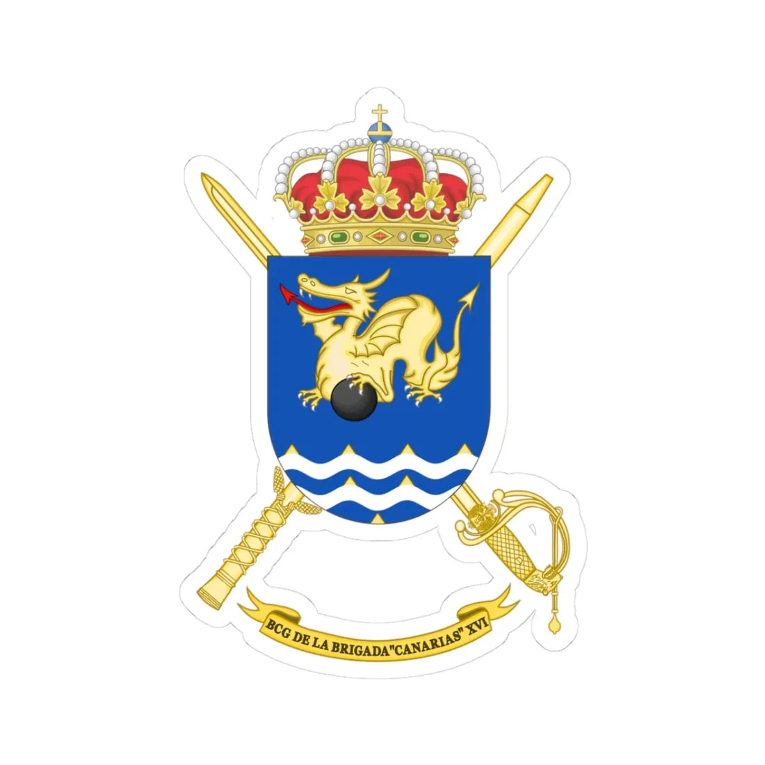 Coat of Arms of the 16th Brigade Canarias Headquarters Battalion (Spain) (Coat of Arms) STICKER Vinyl Kiss-Cut Decal 3 Inch White - The Sticker Space