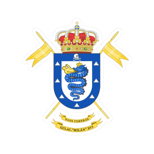 Coat of Arms of the 16th Light Armored Cavalry Group Milán (Spain) (Coat of Arms) STICKER Vinyl Kiss-Cut Decal 2 Inch White - The Sticker Space