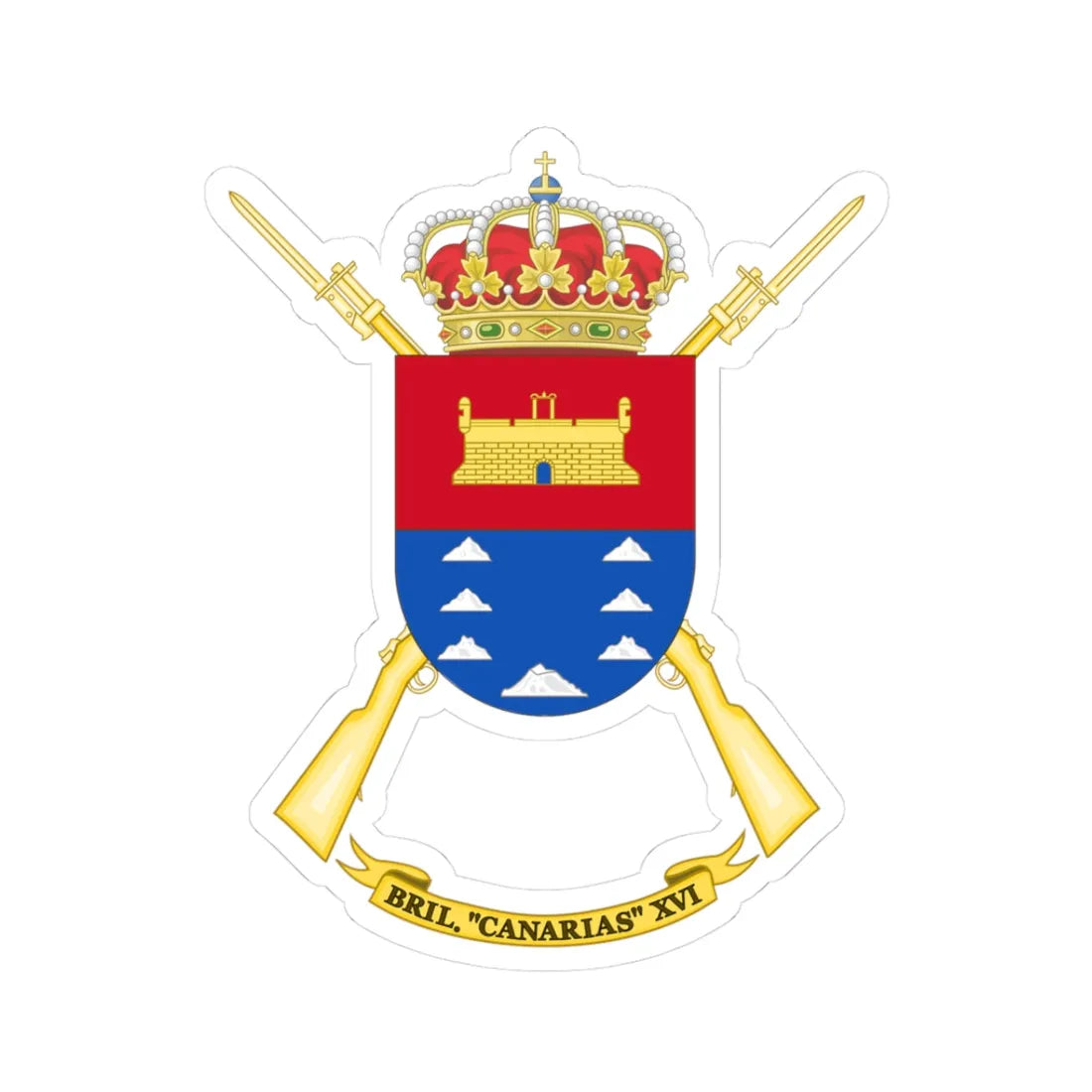 Coat of Arms of the 16th Light Infantry Brigade Canarias (Spain) (Coat of Arms) STICKER Vinyl Kiss-Cut Decal 3 Inch White - The Sticker Space