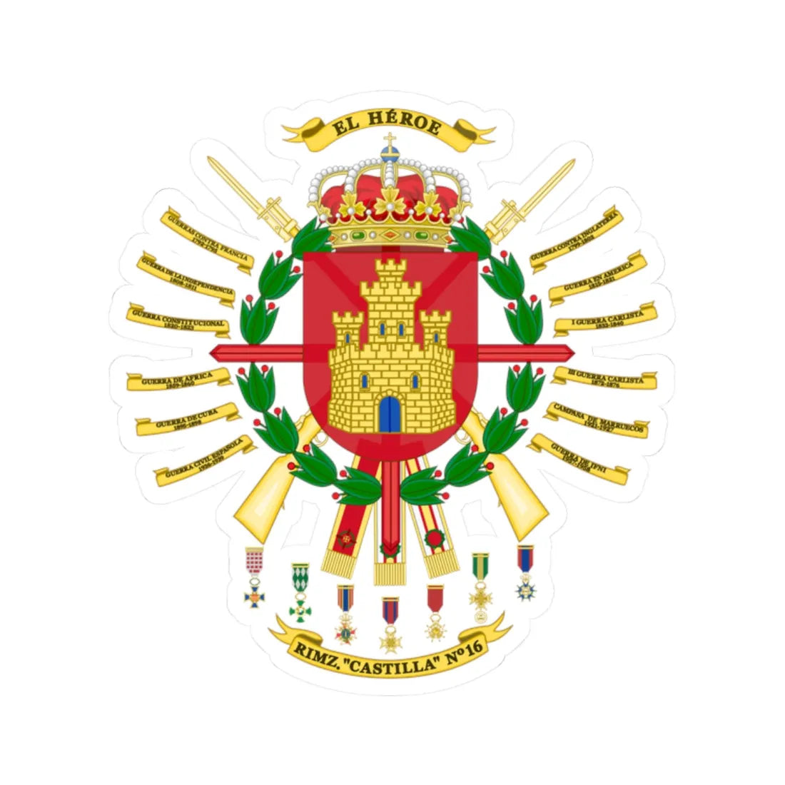 Coat of arms of the 16th Mechanized Infantry Regiment Castilla (Spain) (Coat of Arms) STICKER Vinyl Kiss-Cut Decal 2 Inch White - The Sticker Space