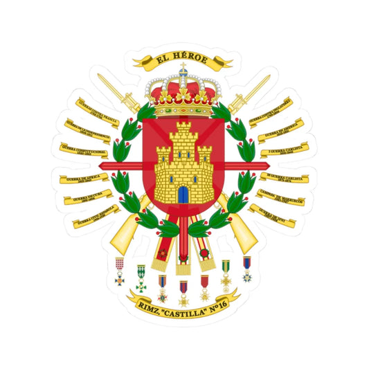 Coat of arms of the 16th Mechanized Infantry Regiment Castilla (Spain) (Coat of Arms) STICKER Vinyl Kiss-Cut Decal 2 Inch White - The Sticker Space