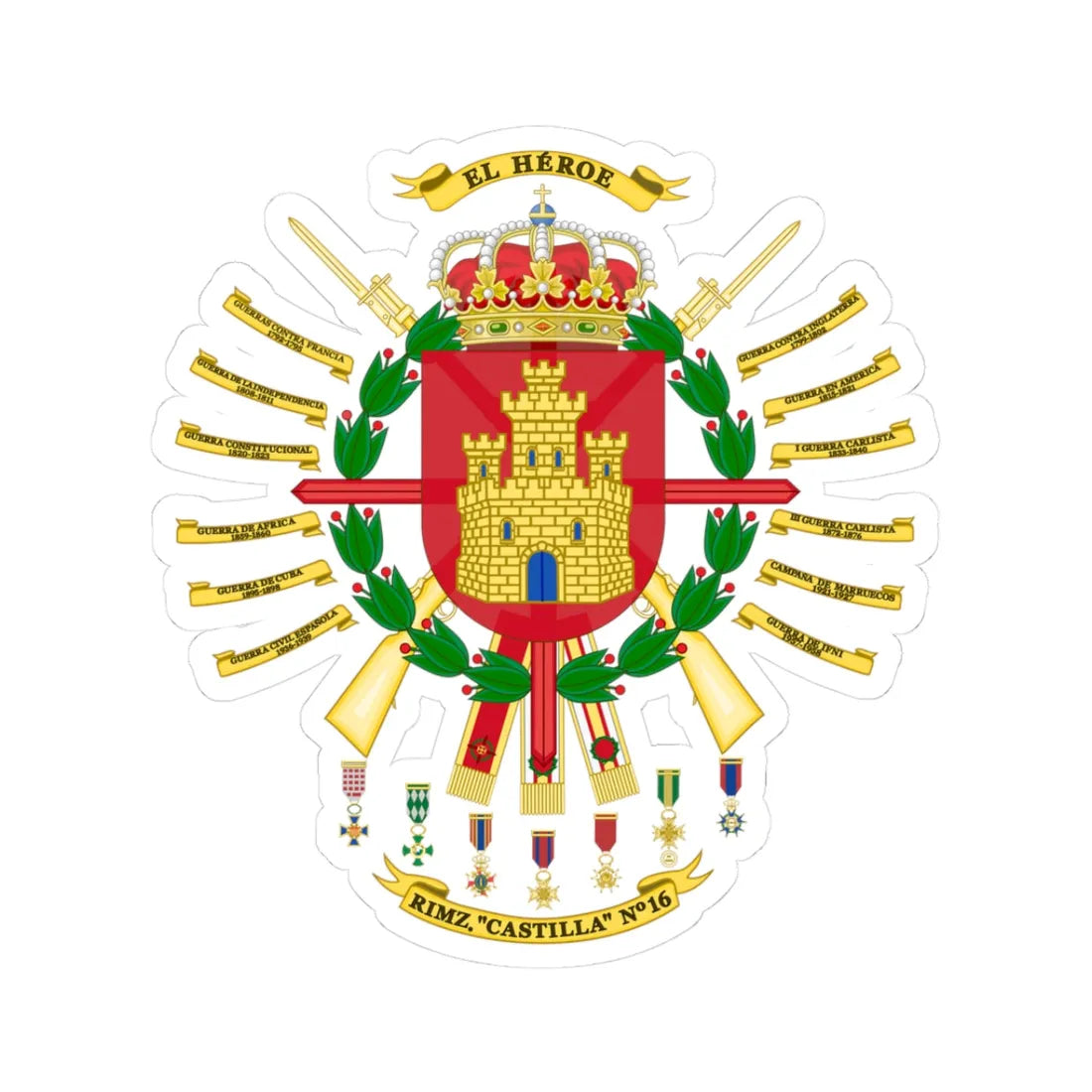 Coat of arms of the 16th Mechanized Infantry Regiment Castilla (Spain) (Coat of Arms) STICKER Vinyl Kiss-Cut Decal 3 Inch White - The Sticker Space