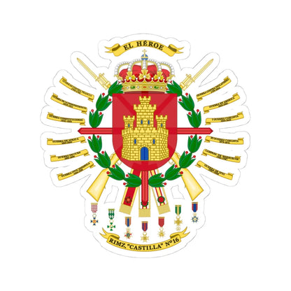 Coat of arms of the 16th Mechanized Infantry Regiment Castilla (Spain) (Coat of Arms) STICKER Vinyl Kiss-Cut Decal 4 Inch White - The Sticker Space