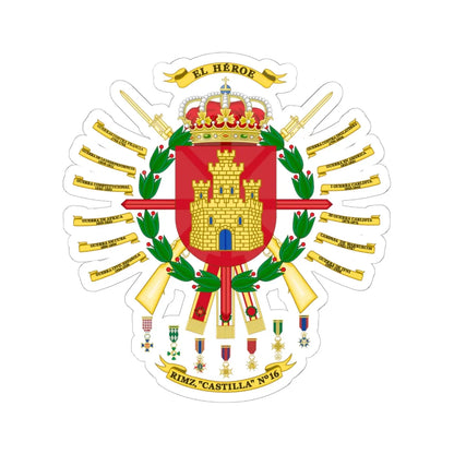Coat of arms of the 16th Mechanized Infantry Regiment Castilla (Spain) (Coat of Arms) STICKER Vinyl Kiss-Cut Decal 6 Inch White - The Sticker Space