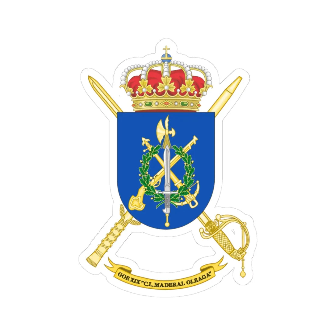 Coat of Arms of the 19th Special Operations Group Maderal Oleaga (Spain) (Coat of Arms) STICKER Vinyl Kiss-Cut Decal 3 Inch White - The Sticker Space