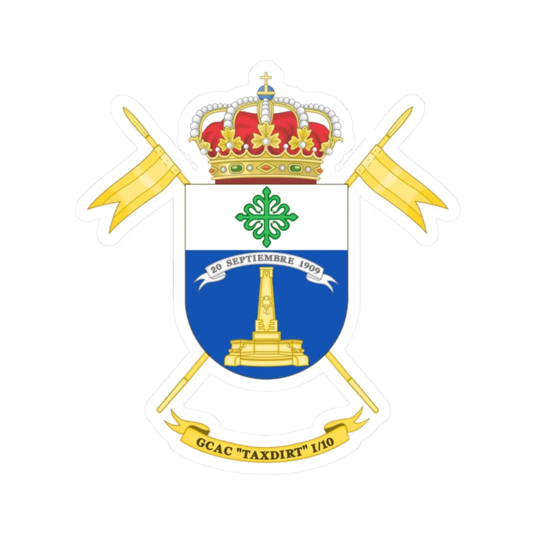 Coat of Arms of the 1st-10 Armored Cavalry Group Taxdirt (Spain) (Coat of Arms) STICKER Vinyl Kiss-Cut Decal 2 Inch White - The Sticker Space