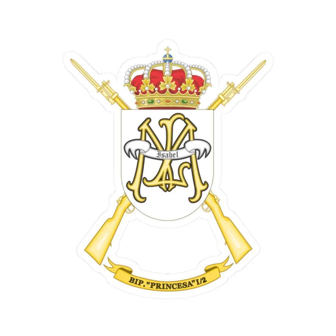 Coat of Arms of the 1st-2 Protected Infantry Battalion Princesa (Spain) (Coat of Arms) STICKER Vinyl Kiss-Cut Decal 2 Inch White - The Sticker Space