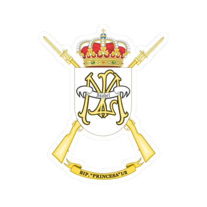 Coat of Arms of the 1st-2 Protected Infantry Battalion Princesa (Spain) (Coat of Arms) STICKER Vinyl Kiss-Cut Decal 2 Inch White - The Sticker Space