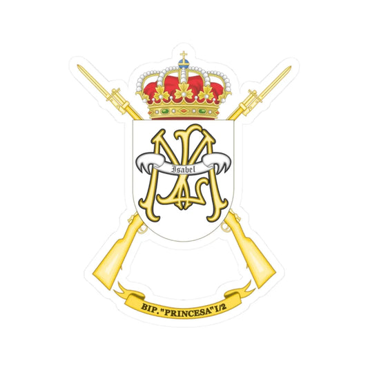 Coat of Arms of the 1st-2 Protected Infantry Battalion Princesa (Spain) (Coat of Arms) STICKER Vinyl Kiss-Cut Decal 2 Inch White - The Sticker Space
