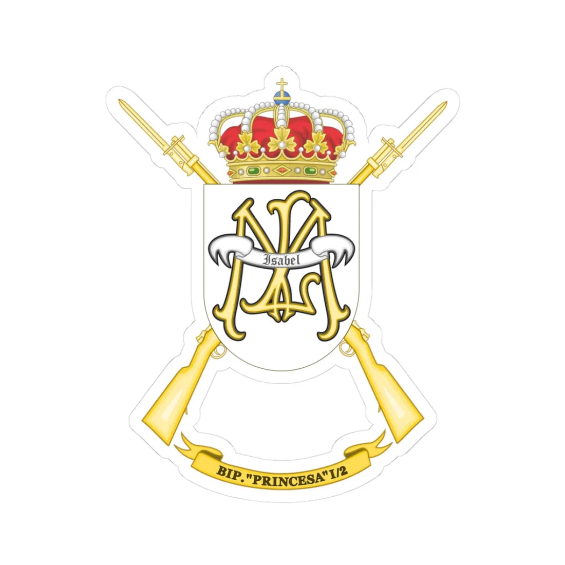 Coat of Arms of the 1st-2 Protected Infantry Battalion Princesa (Spain) (Coat of Arms) STICKER Vinyl Kiss-Cut Decal 3 Inch White - The Sticker Space