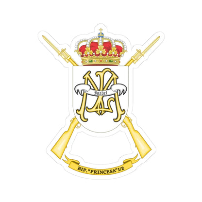 Coat of Arms of the 1st-2 Protected Infantry Battalion Princesa (Spain) (Coat of Arms) STICKER Vinyl Kiss-Cut Decal 3 Inch White - The Sticker Space