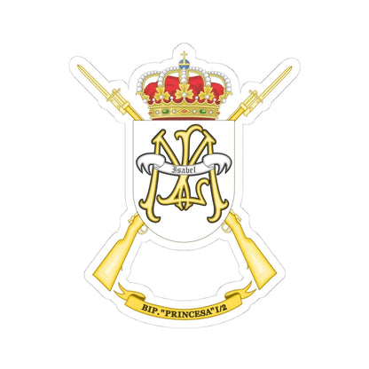 Coat of Arms of the 1st-2 Protected Infantry Battalion Princesa (Spain) (Coat of Arms) STICKER Vinyl Kiss-Cut Decal 4 Inch White - The Sticker Space
