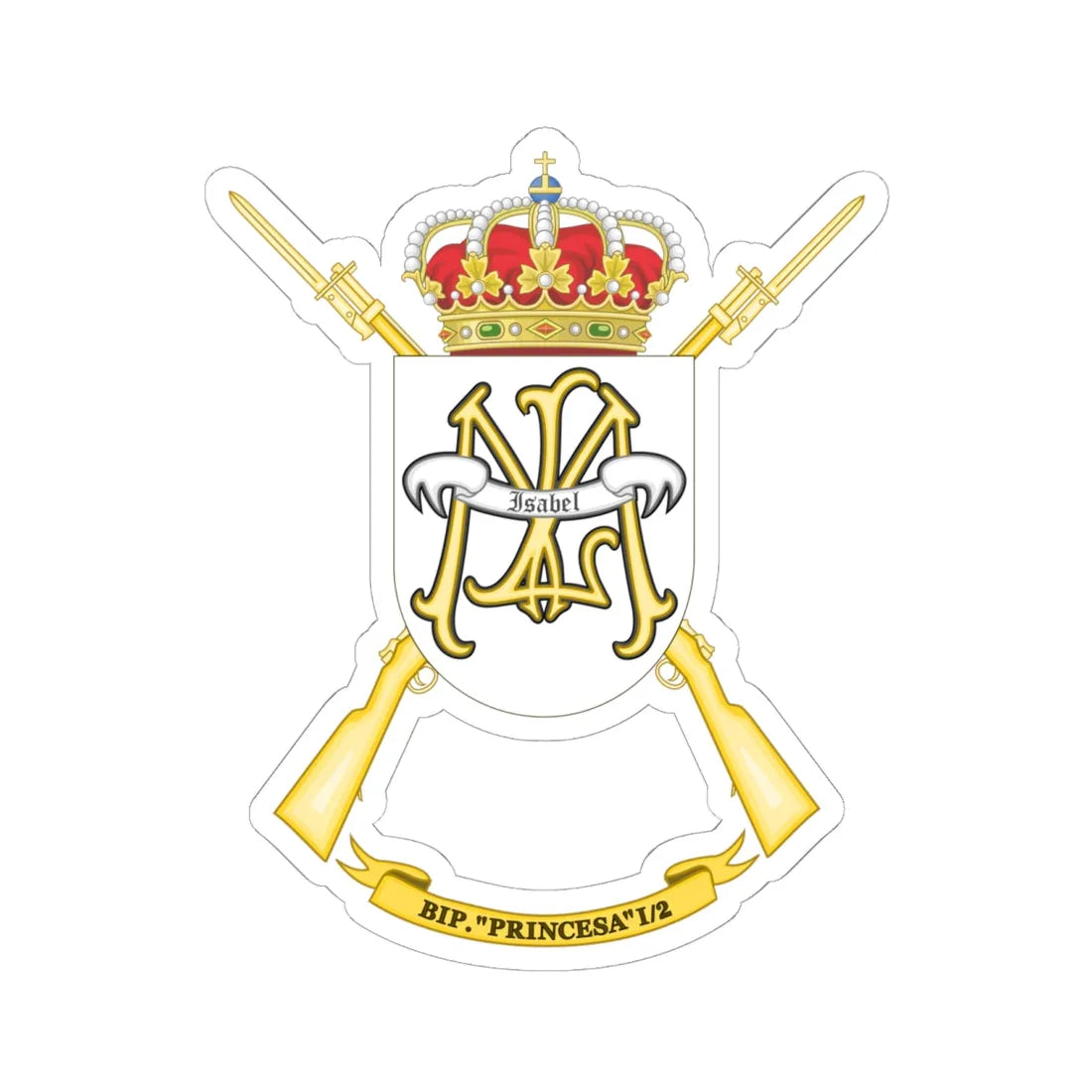 Coat of Arms of the 1st-2 Protected Infantry Battalion Princesa (Spain) (Coat of Arms) STICKER Vinyl Kiss-Cut Decal 6 Inch White - The Sticker Space