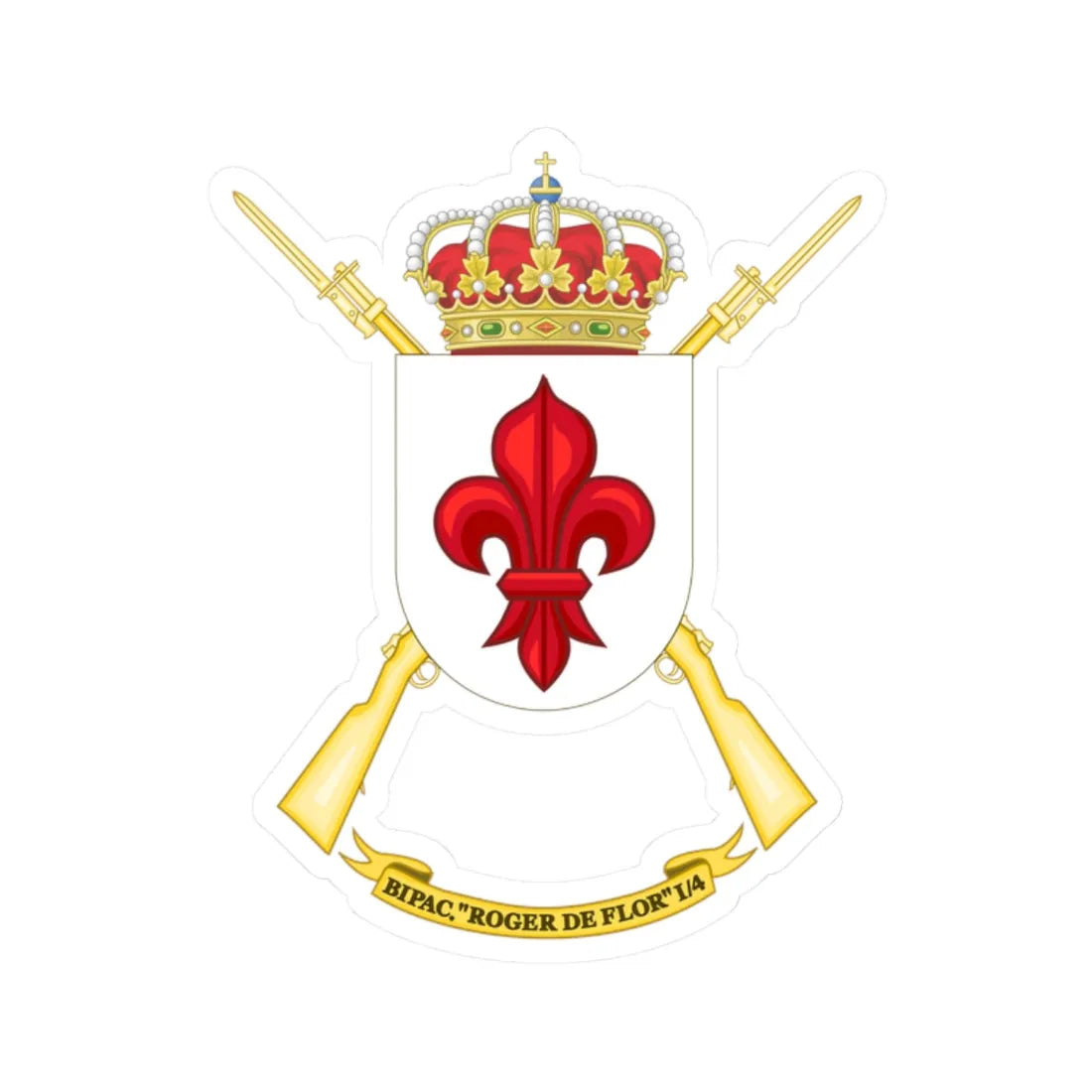 Coat of Arms of the 1st-4 Parachute Infantry Flag Roger de Flor (Spain) (Coat of Arms) STICKER Vinyl Kiss-Cut Decal 2 Inch White - The Sticker Space