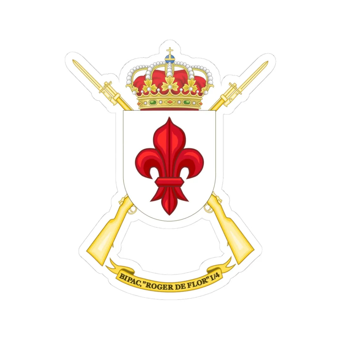 Coat of Arms of the 1st-4 Parachute Infantry Flag Roger de Flor (Spain) (Coat of Arms) STICKER Vinyl Kiss-Cut Decal 3 Inch White - The Sticker Space